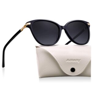 avaway black and gold cat eye sunglasses womens polarized uv protection trendy acetate frame ladies sun glasses shade sunnies