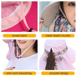 Women Sun Protection Hat Ponytail Neck Face Flap Cover Garden Summer Hats Travel Outdoor Fishing Visor Cap Chin Cord Sports M9099-mise