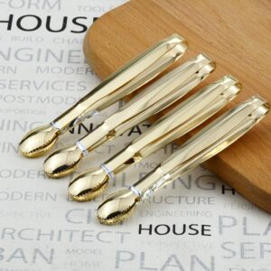 HINMAY Mini Serving Tongs 5 Inches Appetizer Tongs, Set of 4 (Gold)