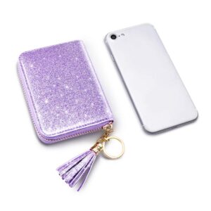 Coco Rossi Small Credit Card Wallet RFID Glitter Cute Accordion Card Holder with Zipper for Women