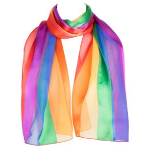 hat to socks chiffon satin scarf with rainbow stripes