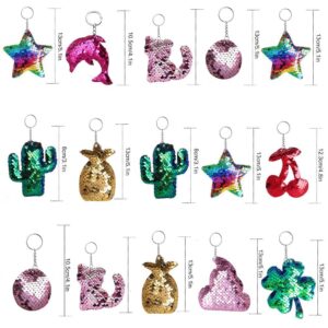 Outee Sequin Keychain 15 Pcs Flip Sequin Keychain for Mermaid Tail Clover Cat Animals Shape Christmas Gift Party Favors for Kids Adults Party Favors Gift Back to School Gifts 15 Different Designs