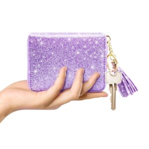 Coco Rossi Small Credit Card Wallet RFID Glitter Cute Accordion Card Holder with Zipper for Women