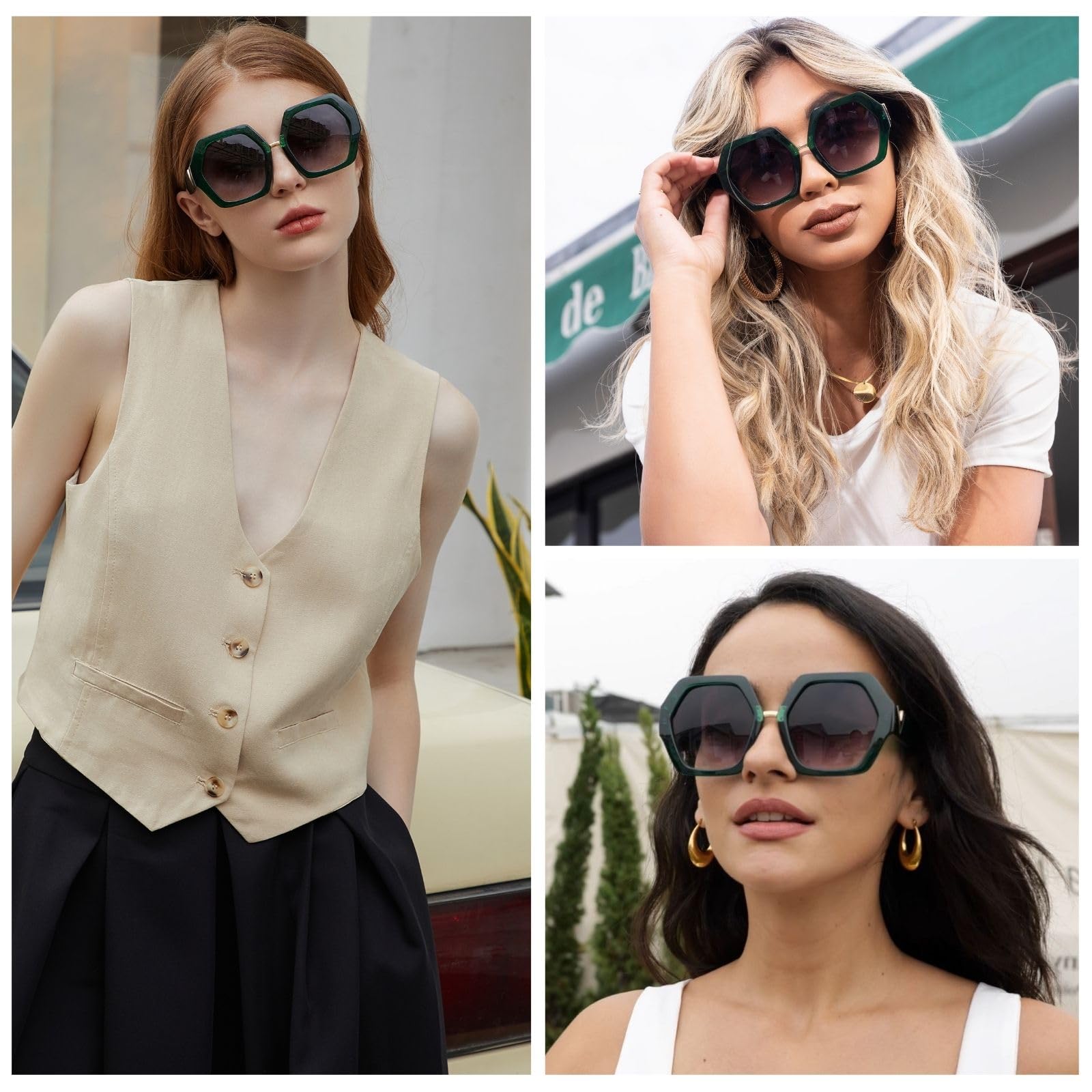 Xpectrum Trendy Extra Large Womens Sunglasses Retro Hexagonal Thick Frame Vintage Oversized Glasses (White)