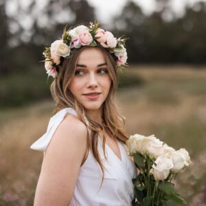 Vividsun Adjustable Flower Crown Floral Headpiece Floral Crown Wedding Festivals Photo Props (Camellia champagne)