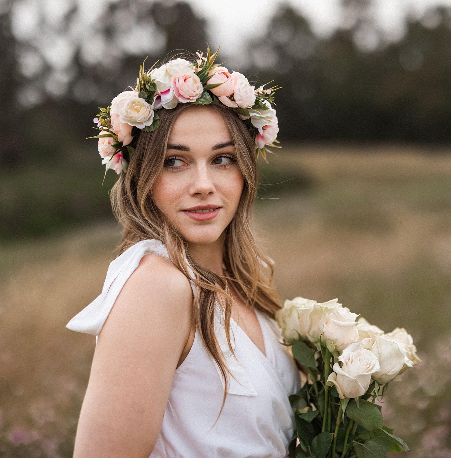 Vividsun Adjustable Flower Crown Floral Headpiece Floral Crown Wedding Festivals Photo Props (Camellia champagne)