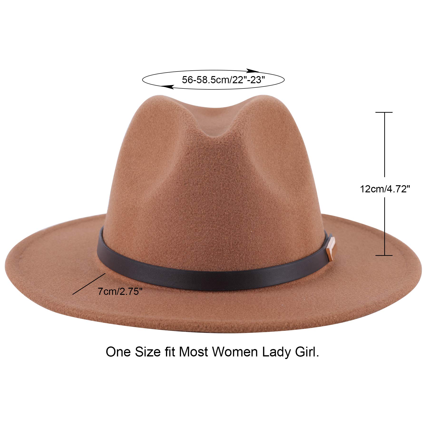 Lanzom Women Lady Retro Wide Brim Floppy Panama Hat Belt Buckle Wool Fedora Hat Fit Size 6 8/7-7 1/4 (01-Khaki, One Size)