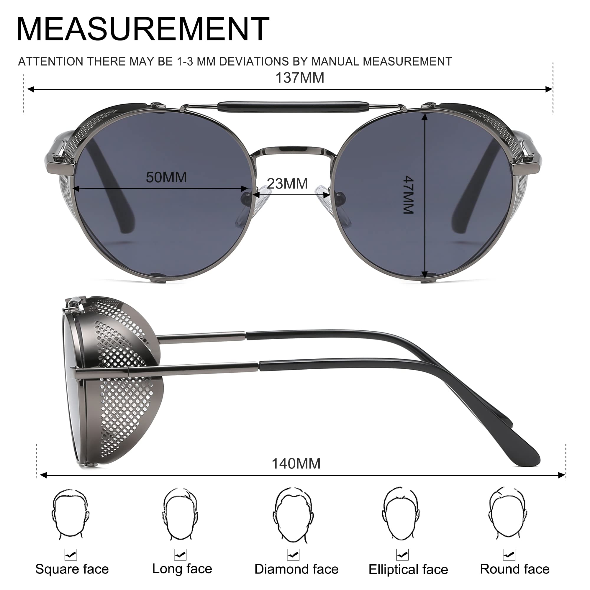 VANLINKER Steampunk Sunglasses for Men Women Polarized Retro Round Side Shield Vintage Crowley Metal Frame with UV400 Protection VL9504