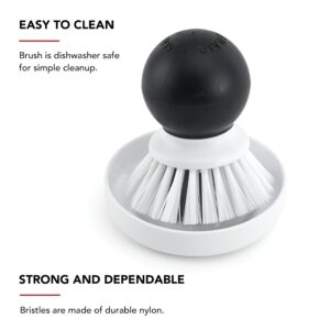 KitchenAid Palm Brush With Dish Tray to Keep Countertops Dry and Clean, Durable Nylon Bristles for Tough Cleaning, Dishwasher Safe, 2-Piece, Black