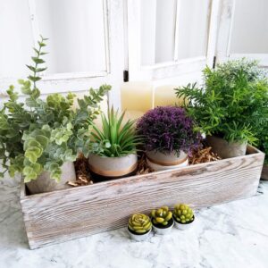 1 Pcs Wood Planter Box Rectangle Whitewashed Wooden Rectangular Planter Decorative Rustic Wooden Box with Inner Plastic Box - 17.3" L x 3.9" W x 3.9" H Floral Natural Centerpieces Rustic Wedding Decor