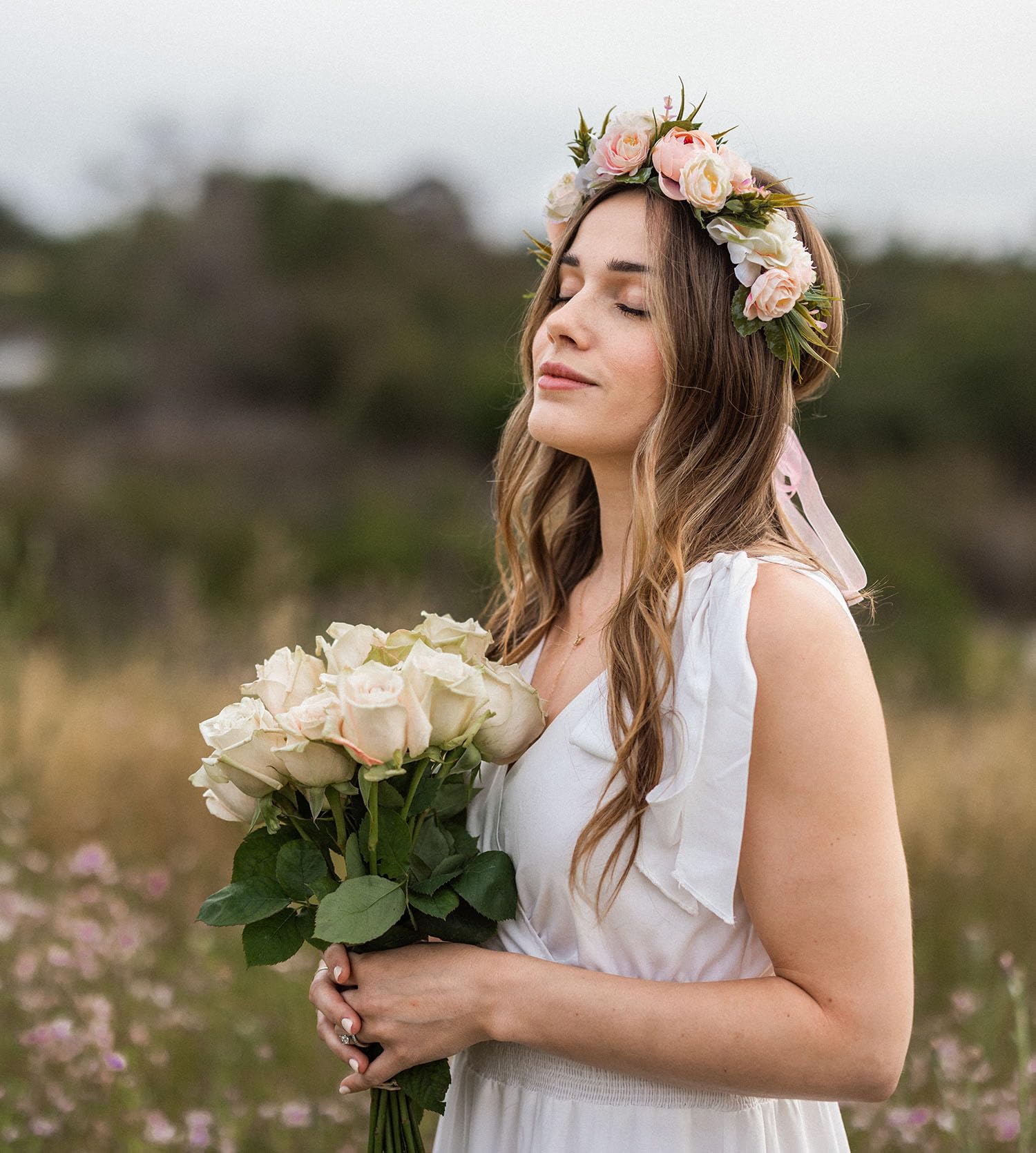 Vividsun Adjustable Flower Crown Floral Headpiece Floral Crown Wedding Festivals Photo Props (Camellia champagne)