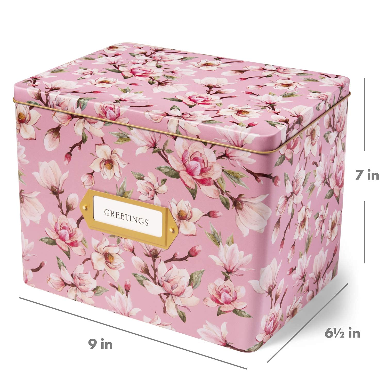 Jot & Mark Greeting Card Organizer Tin Box with Dividers, Cards, and Envelopes (Magnolia)