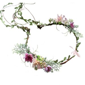 Vivivalue Vine Flower Crown Boho Flower Headband Hair Wreath Floral Headpiece Halo with Ribbon Wedding Party Photos Festival