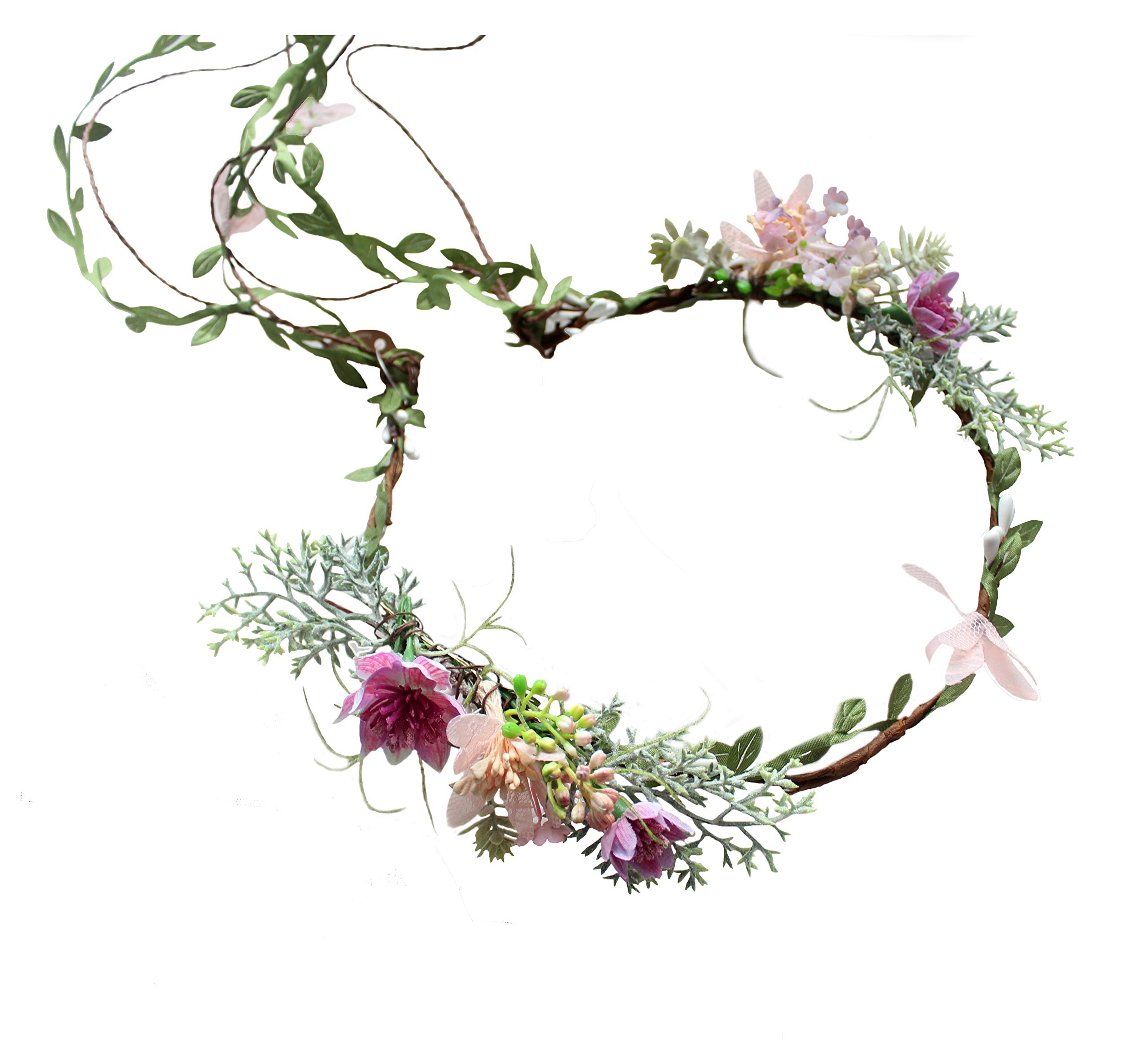 Vivivalue Vine Flower Crown Boho Flower Headband Hair Wreath Floral Headpiece Halo with Ribbon Wedding Party Photos Festival