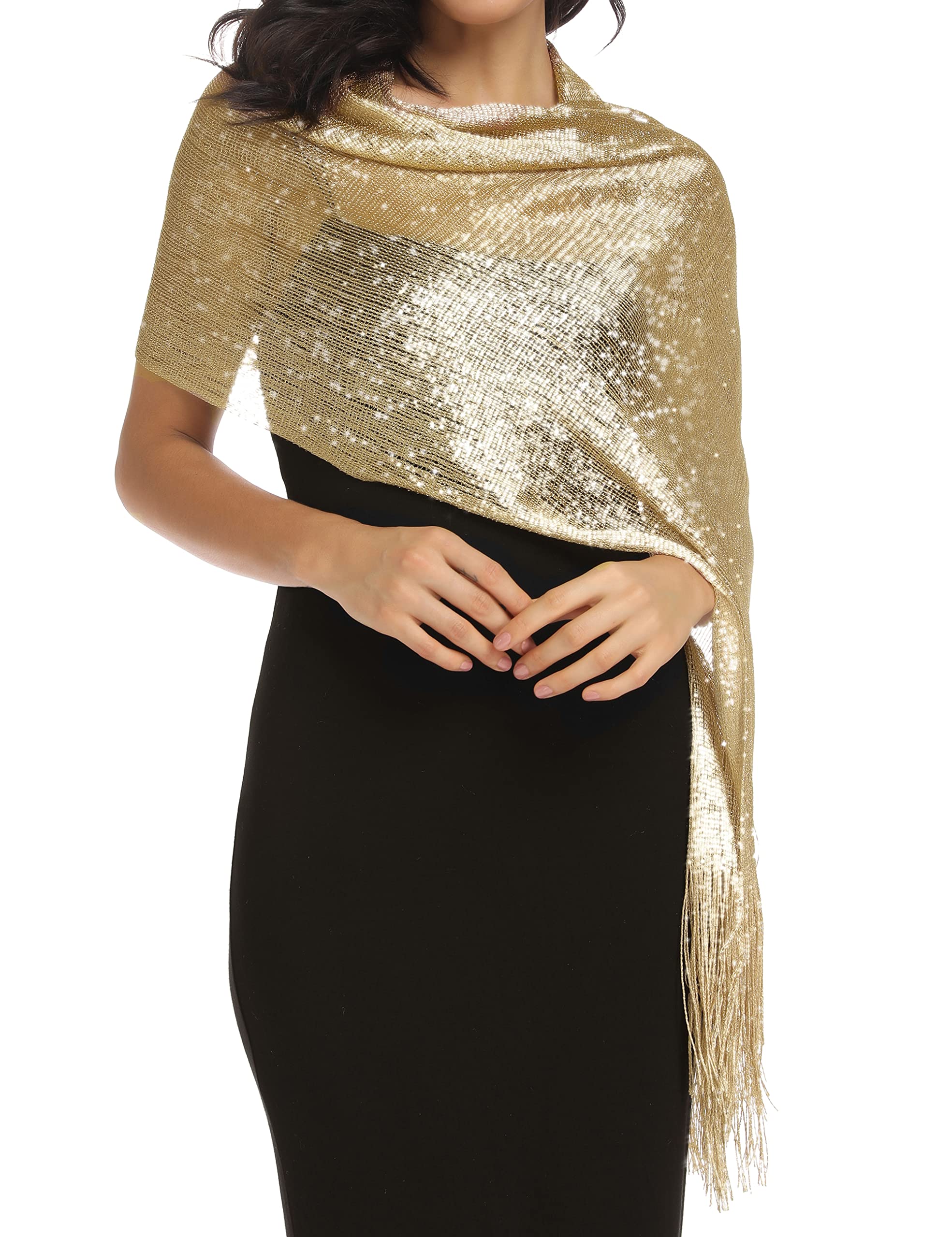 Rheane Shawl Wraps for Women Shawls and Wraps for Evening Dresses Gold Dress Evening Dresses for Women 2024 Wedding Guest Summer (Dark Gold with Gold Glitter)