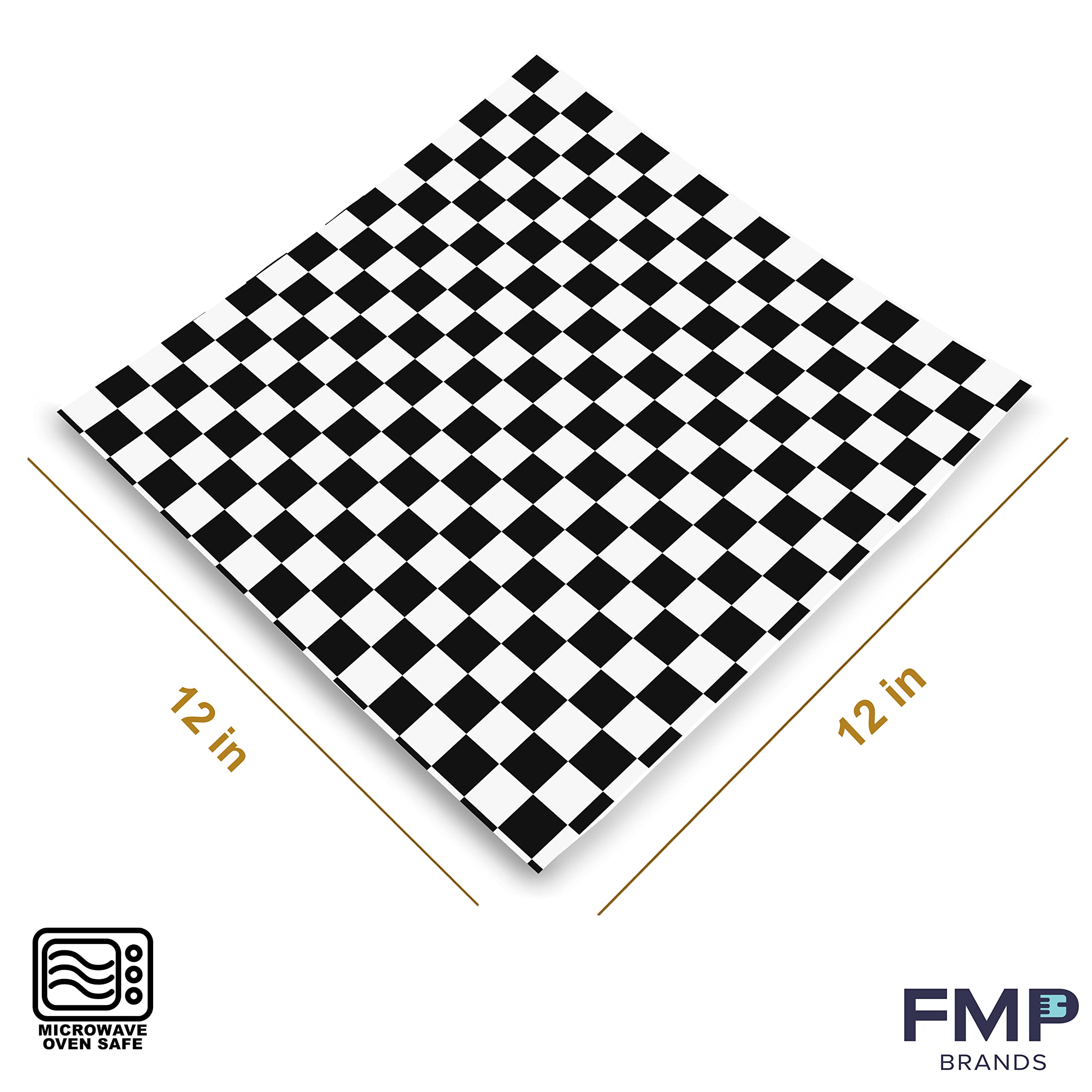 Fit Meal Prep [250 Sheets] 12x12" Deli Paper Sheets, Black and White Checkered Dry Waxed Sandwich Wrapping Paper, Grease-Proof Wax Paper for Food Basket, Picnic, Barbecue, Restaurants, Burgers, Fries