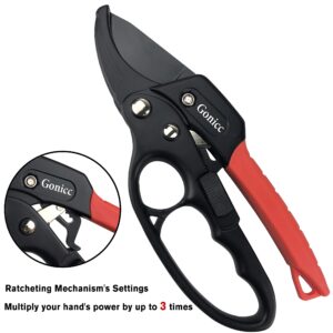 gonicc 8" Professional Ratchet Anvil Pruning Shears (GPPS-1011), Ratcheting Mechanism, Anvil groove design, Reinforced Design Handle, Garden Shears Clippers, Anvil Pruner, Hand Tools Scissors Loppers