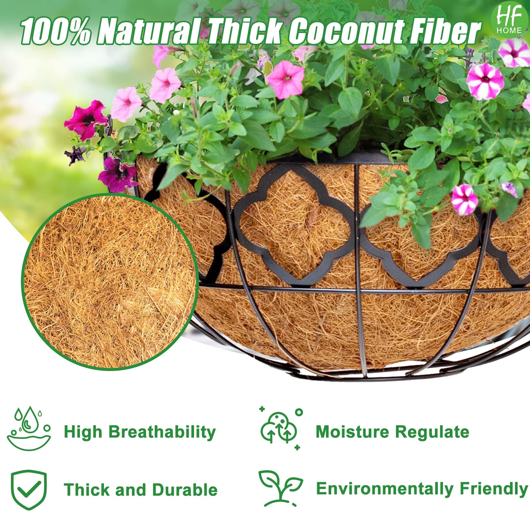 HFHOME 2PCS 14" Round Coco Liner, 14 inch Coco Fiber Replacement Liners for Hanging Basket