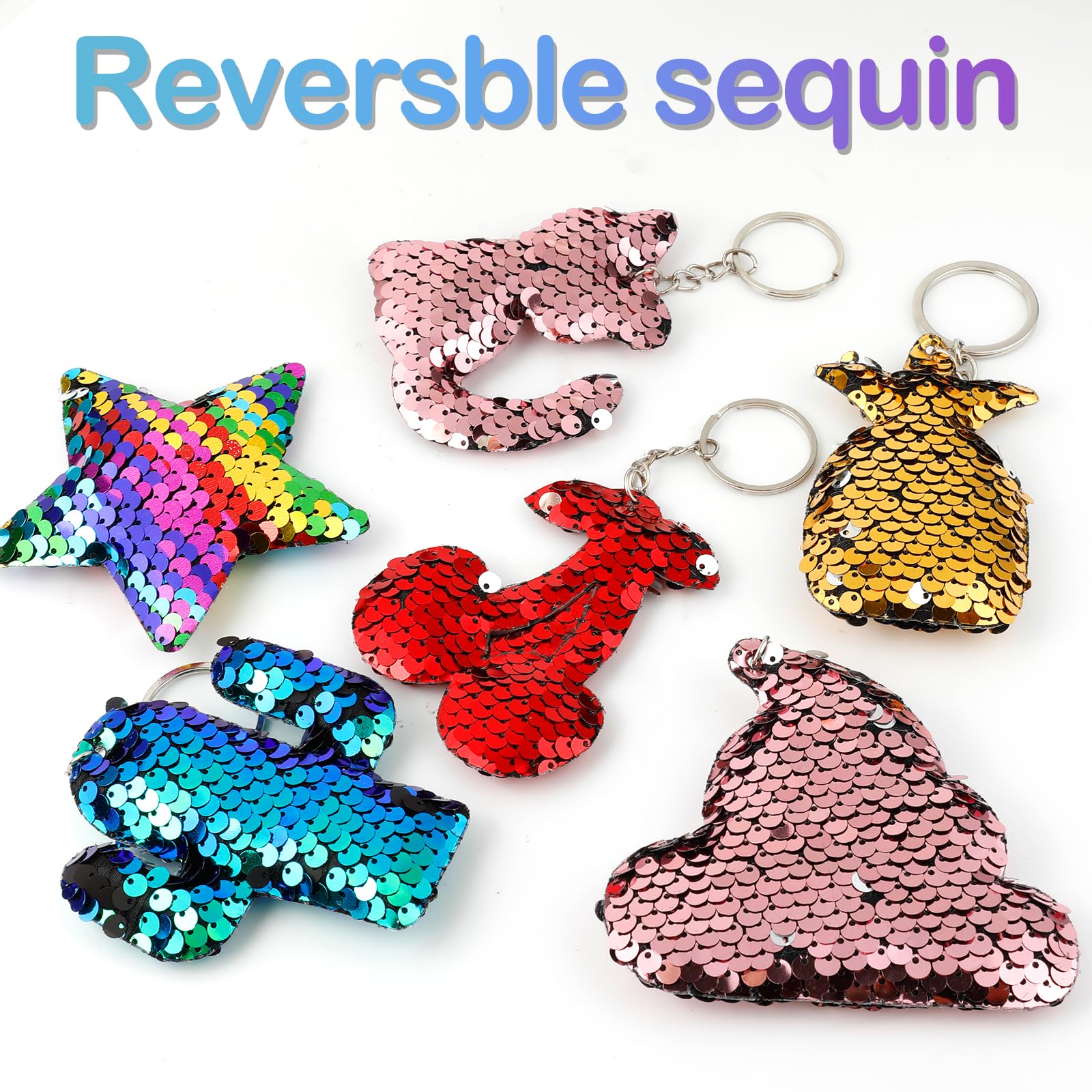 Outee Sequin Keychain 15 Pcs Flip Sequin Keychain for Mermaid Tail Clover Cat Animals Shape Christmas Gift Party Favors for Kids Adults Party Favors Gift Back to School Gifts 15 Different Designs