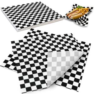 fit meal prep [250 sheets] 12x12" deli paper sheets, black and white checkered dry waxed sandwich wrapping paper, grease-proof wax paper for food basket, picnic, barbecue, restaurants, burgers, fries