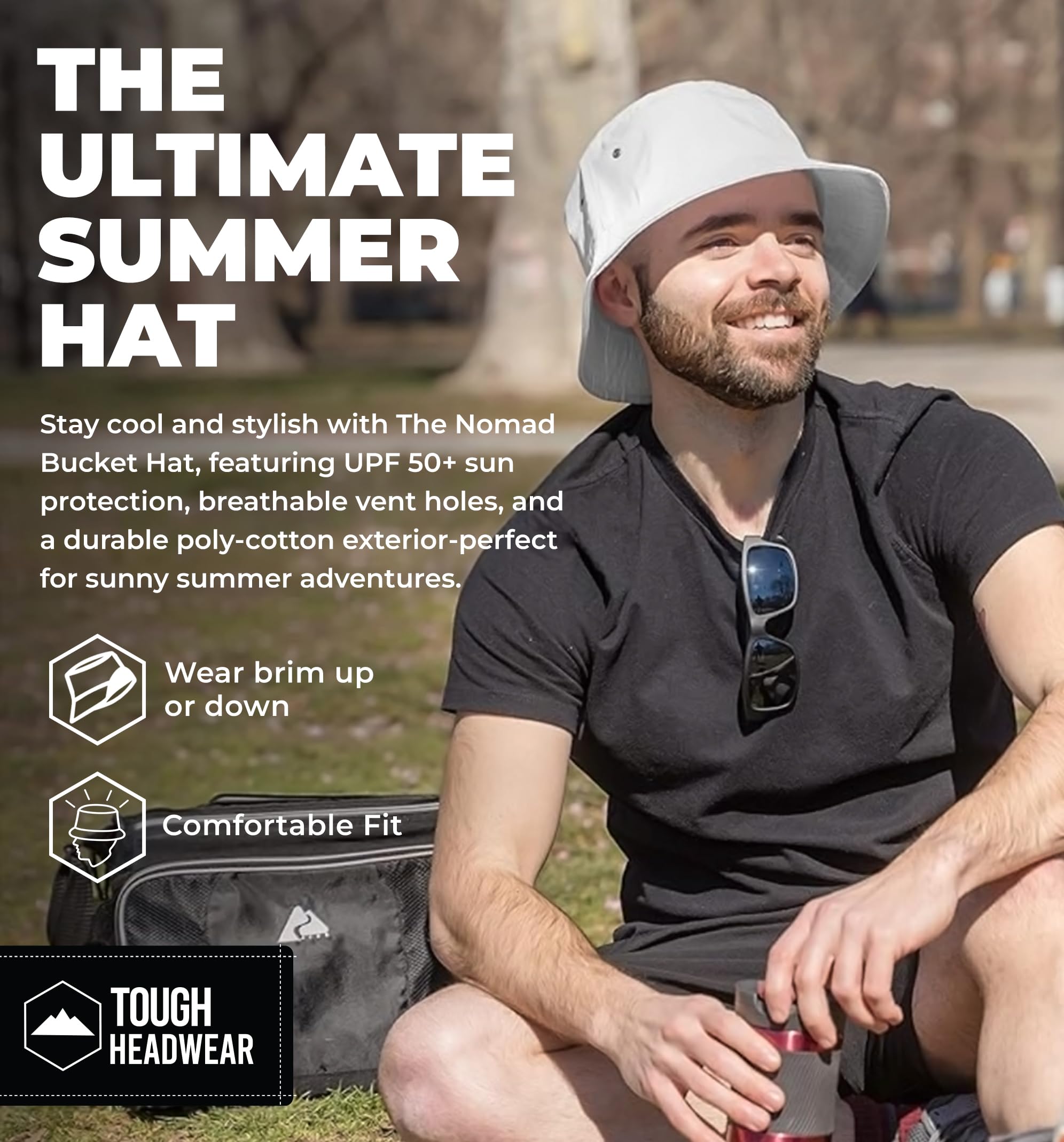 Tough Headwear Summer Bucket Hat - Fisherman Hat - Beach Bucket Hats, Men & Women for Protection White