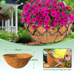 HFHOME 2PCS 14" Round Coco Liner, 14 inch Coco Fiber Replacement Liners for Hanging Basket