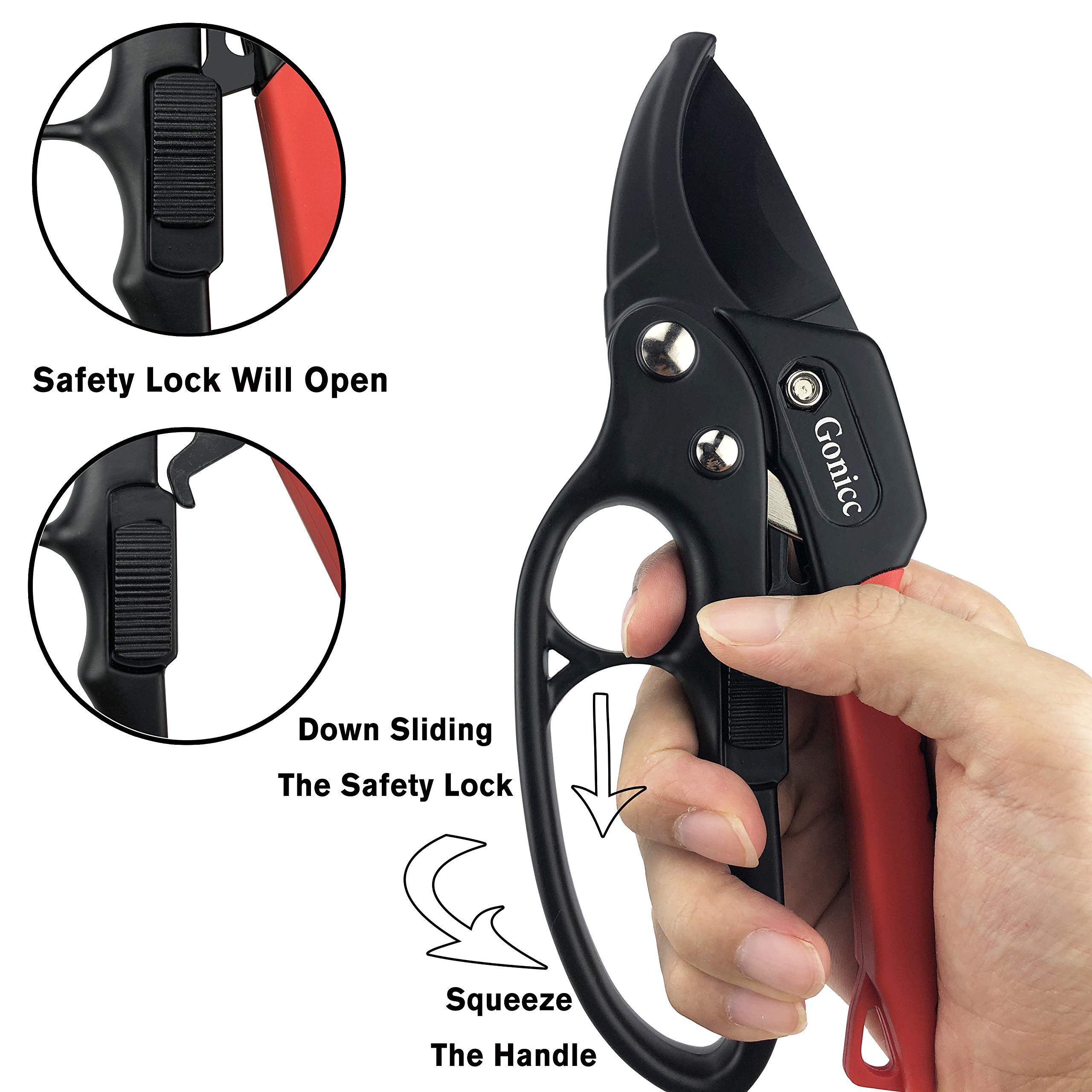 gonicc 8" Professional Ratchet Anvil Pruning Shears (GPPS-1011), Ratcheting Mechanism, Anvil groove design, Reinforced Design Handle, Garden Shears Clippers, Anvil Pruner, Hand Tools Scissors Loppers