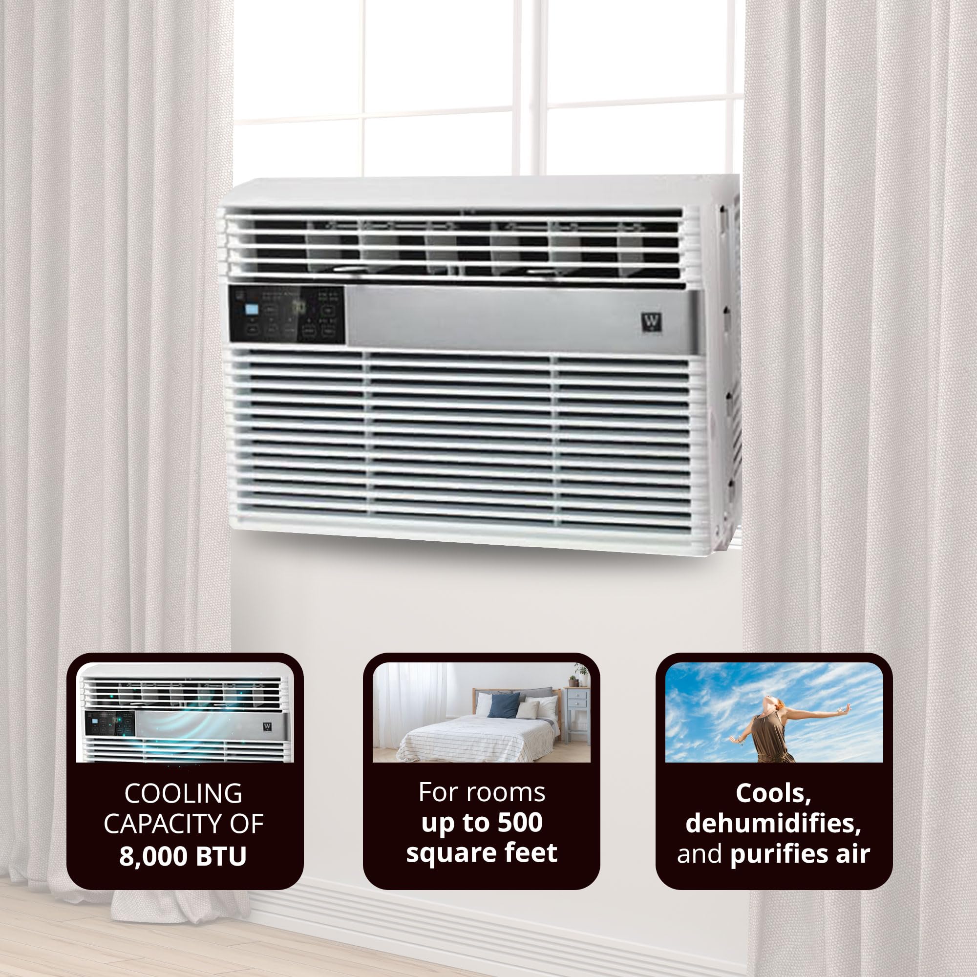 HomePointe Electronic 8,000 BTU 3-Speed Window Air Conditioner with Remote Control and Mesh Filter for 350 to 500 sq. ft. Rooms, White