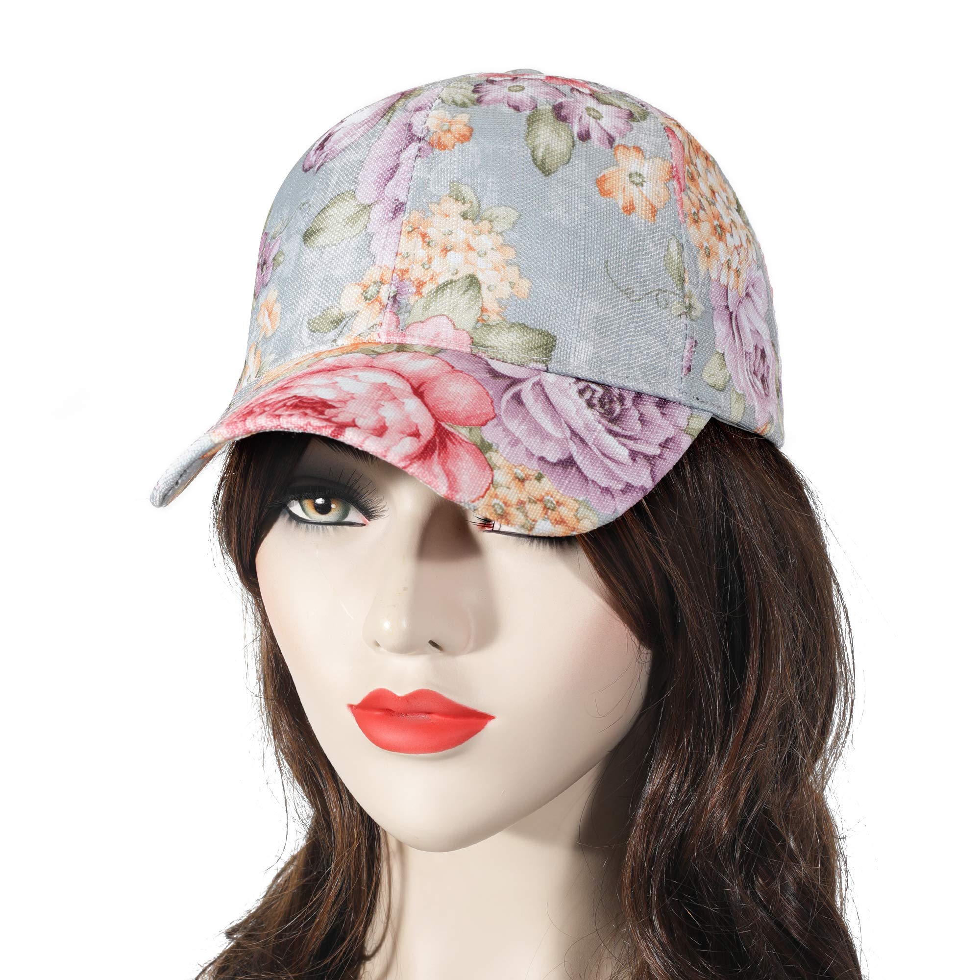 ZLYC Women Fashion Floral Print Baseball Cap Hawaiian Adjustable Snapback Dad Hat (Pink)