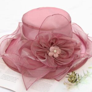 ORIDOOR Women’s Organza Church Tea Party Wedding Fascinator Hat UV-Anti Wide Brim Sun Hats (C Light Purple) …