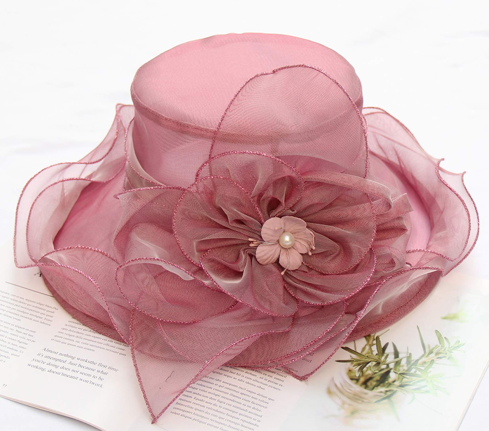 ORIDOOR Women’s Organza Church Tea Party Wedding Fascinator Hat UV-Anti Wide Brim Sun Hats (C Light Purple) …