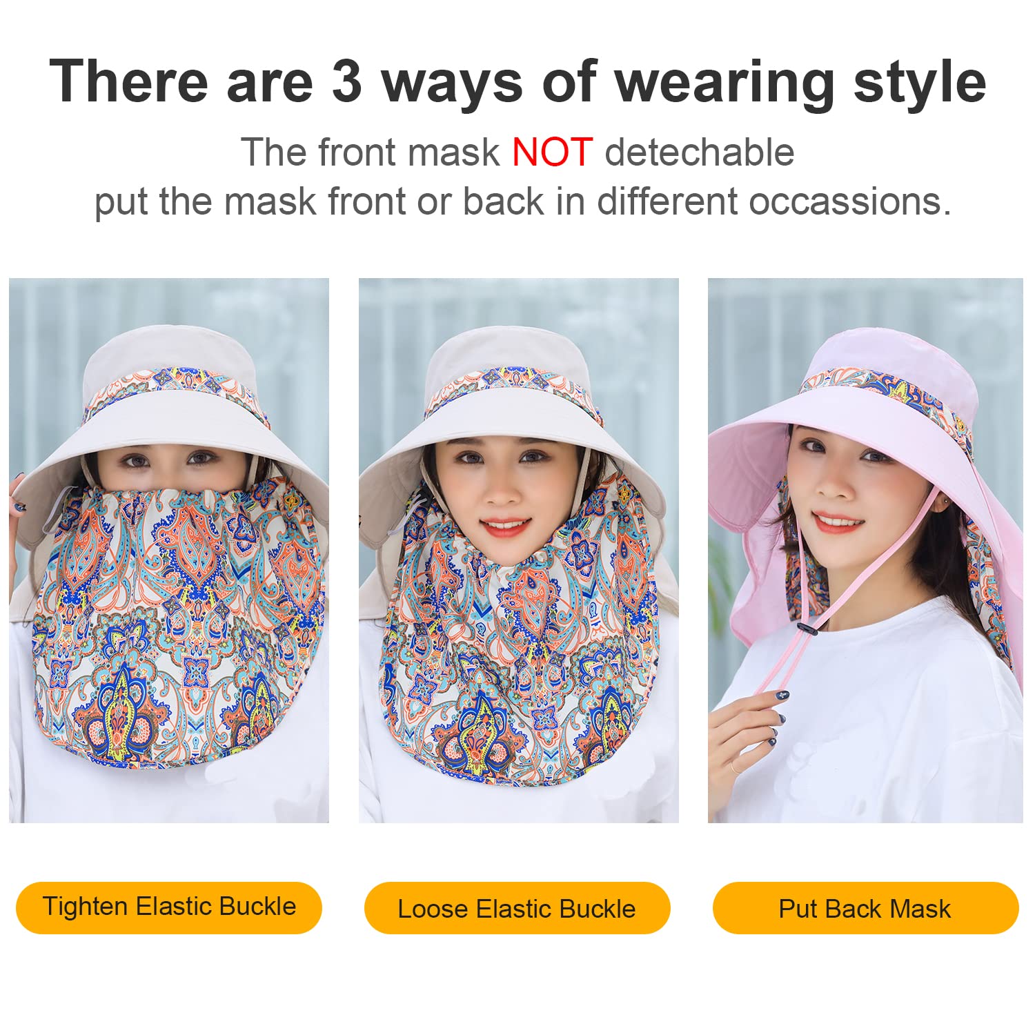 Women Sun Protection Hat Ponytail Neck Face Flap Cover Garden Summer Hats Travel Outdoor Fishing Visor Cap Chin Cord Sports M9099-mise