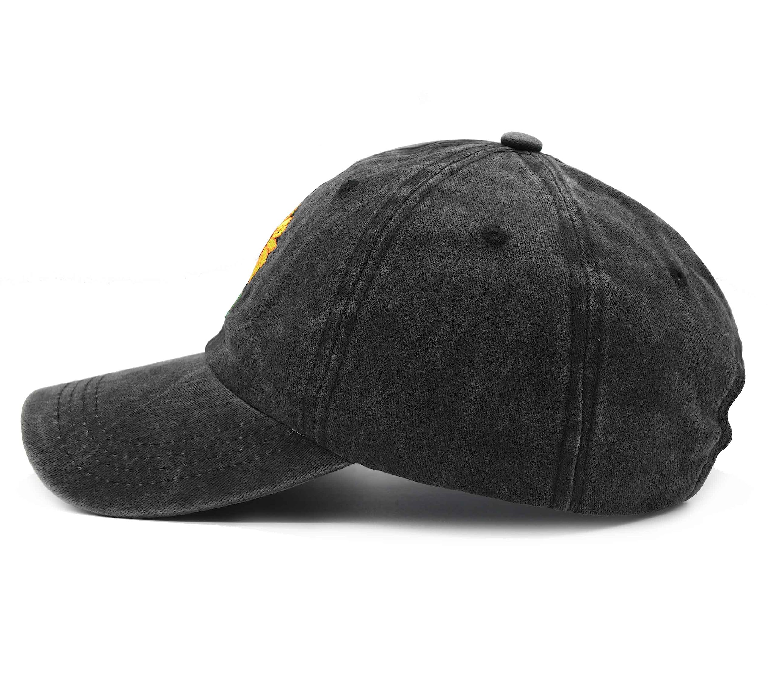 Waldeal Women's Embroidered Sunflowers Baseball Cap Adjustable Distressed Vintage Summer Dad Hat Black