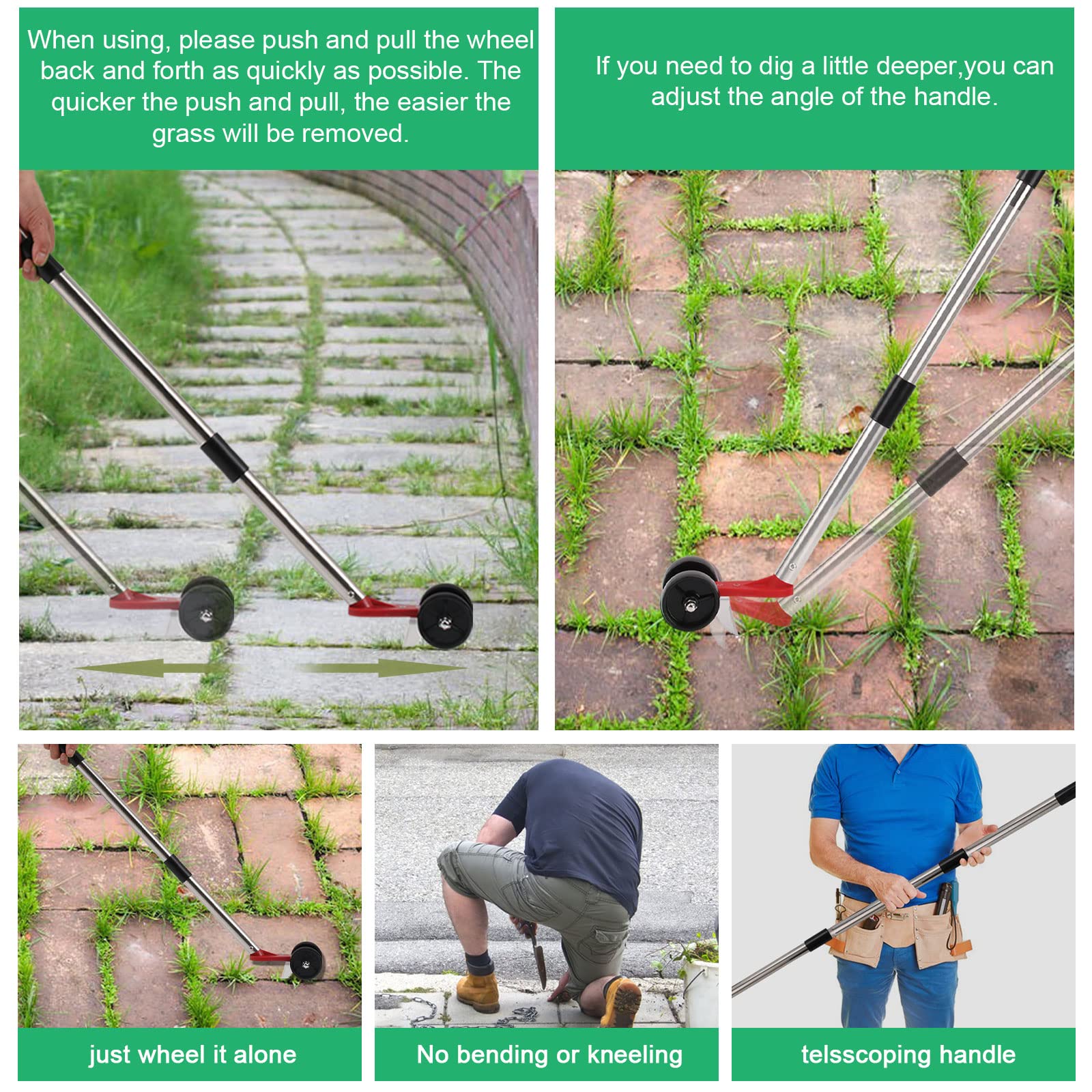 Kinaba Weed Grabber Remover Garden Tools for Driveway Patio Sidewalk, Crack and Crevice Weeding Tool and Broom