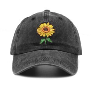 Waldeal Women's Embroidered Sunflowers Baseball Cap Adjustable Distressed Vintage Summer Dad Hat Black