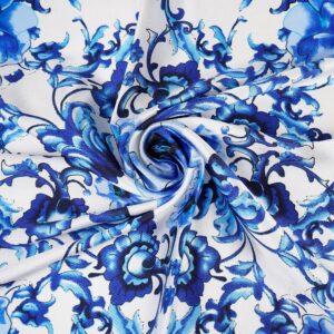 YOUR SMILE 100% Silk Scarf Women’s Fashion Pattern Large Square Satin Headscarf Headdress 24''x24'',Blue Flower