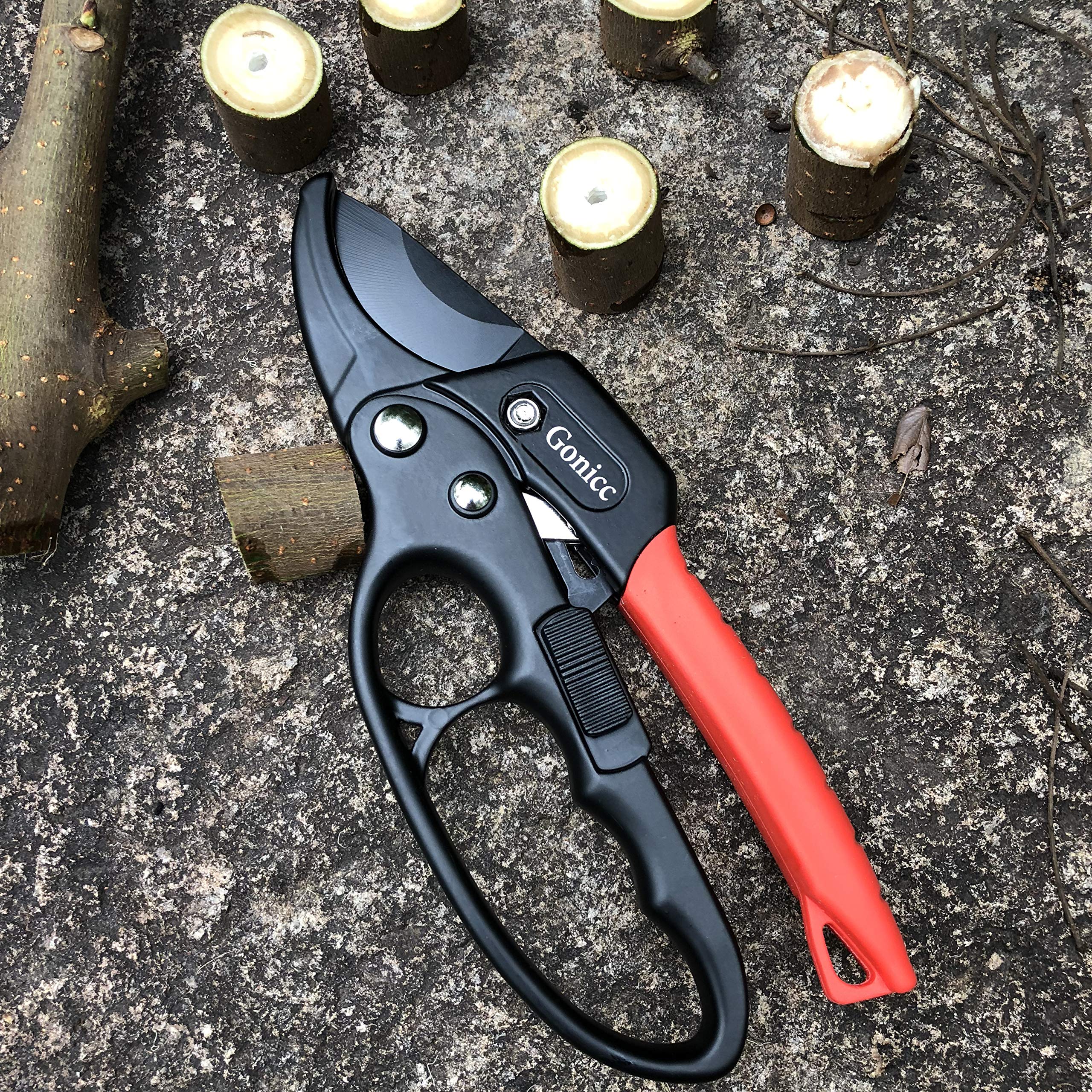 gonicc 8" Professional Ratchet Anvil Pruning Shears (GPPS-1011), Ratcheting Mechanism, Anvil groove design, Reinforced Design Handle, Garden Shears Clippers, Anvil Pruner, Hand Tools Scissors Loppers