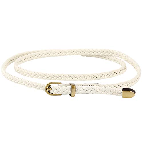 Ayliss Braided Belt Women PU Leather Waist Belt Skinny Woven Belt for Dress/Jeans (White)