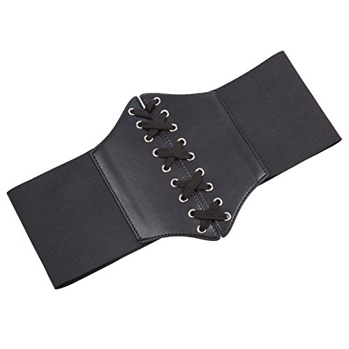 GRACE KARIN Women's Black Elastic Corset Chunky Waistband Wide Waist Cincher Belt(S,Black)