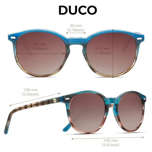 DUCO Retro Round UV400 Polarized Sunglasses for Women Men Vintage Shades Classic Acetate Trendy Fashion Sunglass DC1230 (A-Oceanic Tortoise Frame Brown Lens)