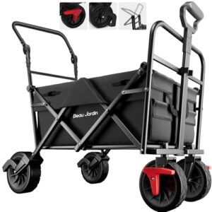 beau jardin collapsible folding beach wagon cart 350lbs foldable all terrain wagon 100l utility camping grocery portable outdoor garden sport shopping heavy duty push pull wagon black