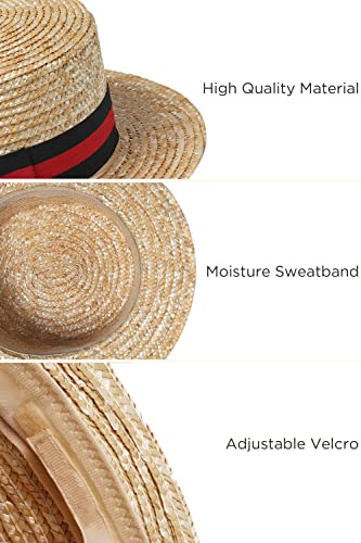 BABEYOND Men's 1920s Brim Boater Hat Gatsby Straw Hat 20s Costume Accessories