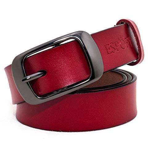 ESPOFY Women's Belt Genuine Leather Belt with Single Prong Alloy Buckle Red 43inch (110cm)