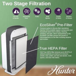 Hunter HP700 Medium Console Air Purifier for Large Rooms Features Pre-Filter, True HEPA Filter, Multiple Fan Speeds, Soft Touch Digital Control Panel, Sleep Mode, Timer, Accent Light