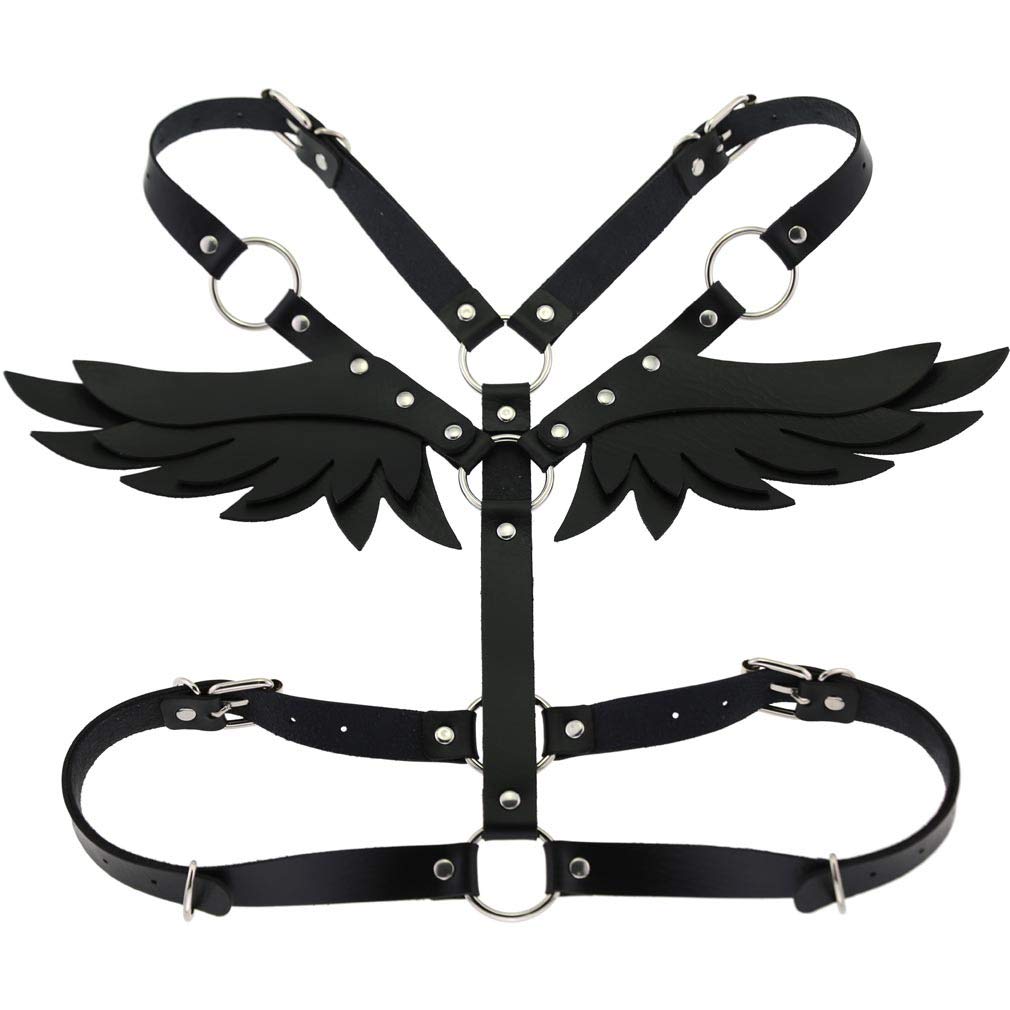 FM FM42 White O Ring Waist Belt Body Caged Harness with Angel Wings PN2683