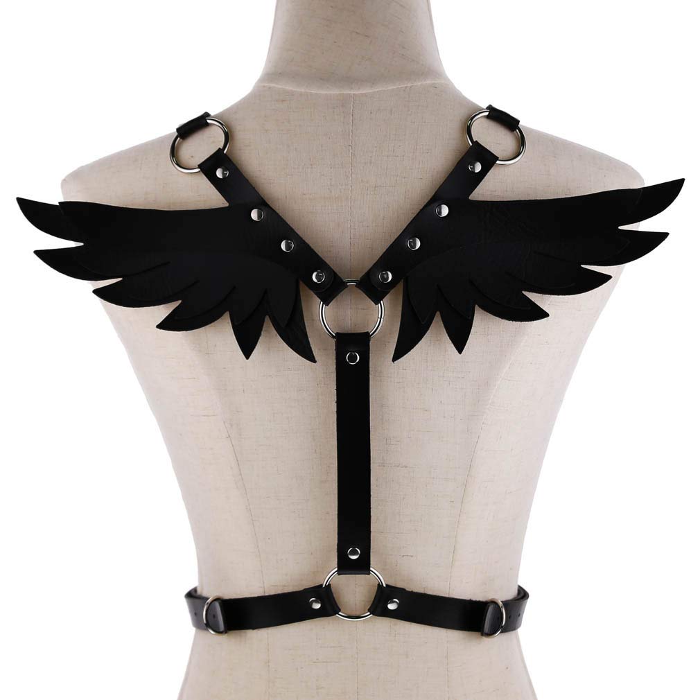 FM FM42 White O Ring Waist Belt Body Caged Harness with Angel Wings PN2683