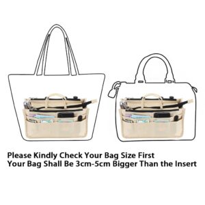 BTSKY Printing Handbag Organizers Inside Purse Insert - High Capacity 13 Pockets Bag Tote Organizer with Handle Beige