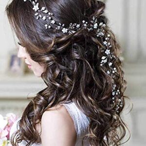 Unicra Flower Bride Wedding Hair Vine Crystal Bridal Headbands Flower Girls Headpiece Pearl Hair Accessories for Women and Girls (Silver)