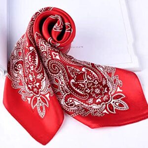 ANDANTINO 100% Real Mulberry Silk Scarf -21'' x 21''- Lightweight Neckerchief –Women Men Small Square Digital Printed Scarves (Red Paisley)