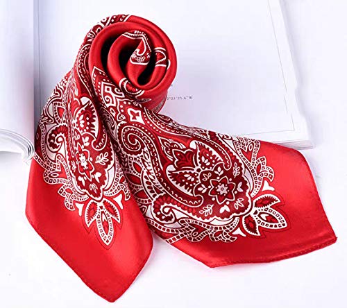 ANDANTINO 100% Real Mulberry Silk Scarf -21'' x 21''- Lightweight Neckerchief –Women Men Small Square Digital Printed Scarves (Red Paisley)